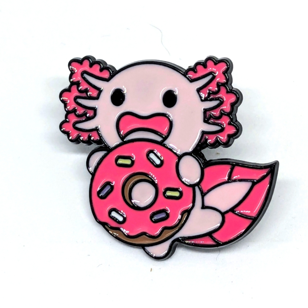 Adorable Axolotl Eating a Doughnut Pin